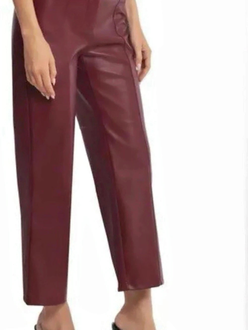7 For All Mankind Burgundy Vegan Leather Cropped Seam Pants